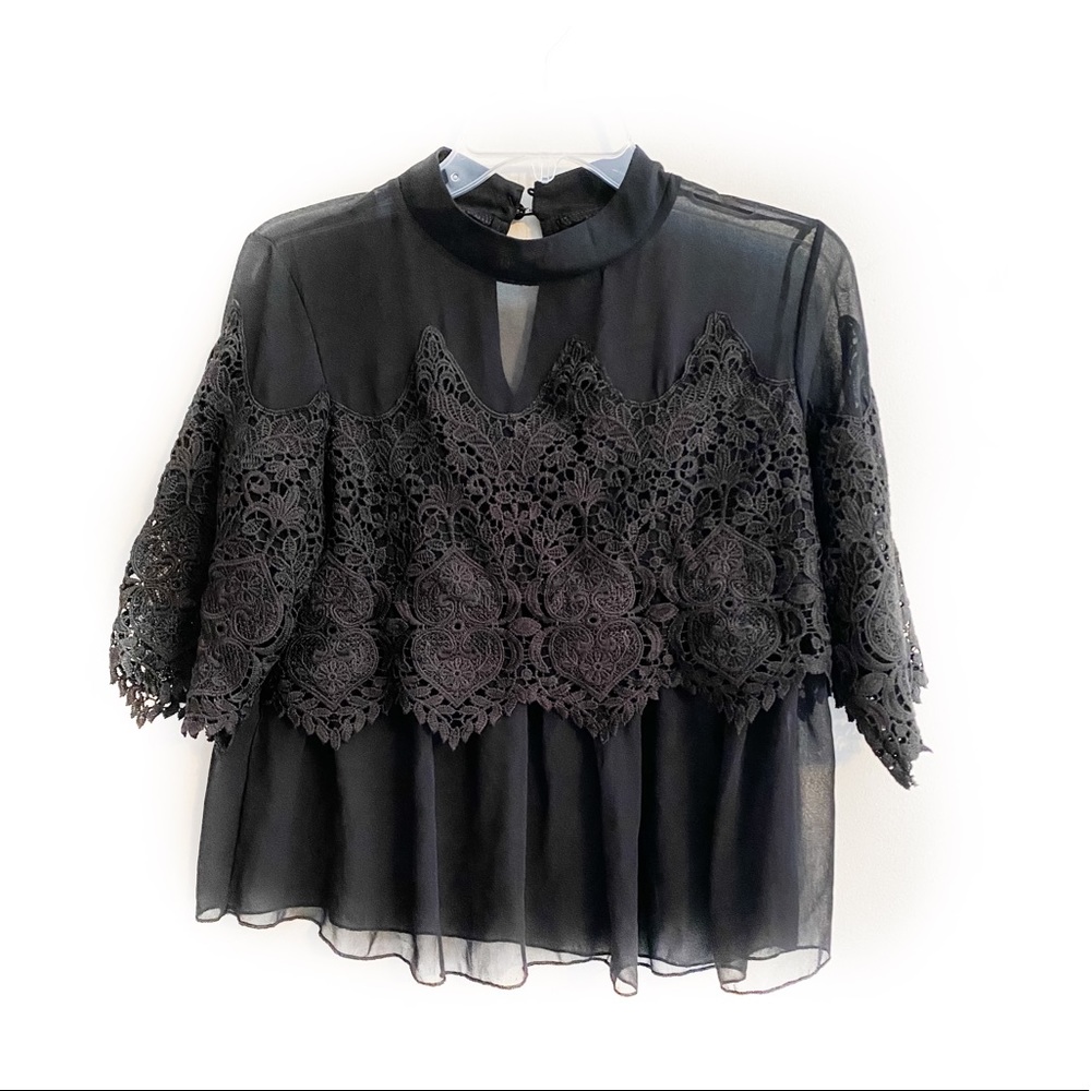 ZAFUL Black Lace Detail Blouse